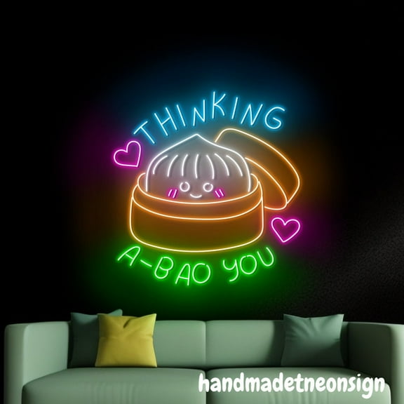 Handmadetneonsign Thinking A Bao You Neon Sign, Dumpling Food Led Sign, Chinese Food Neon Wall Art 66129