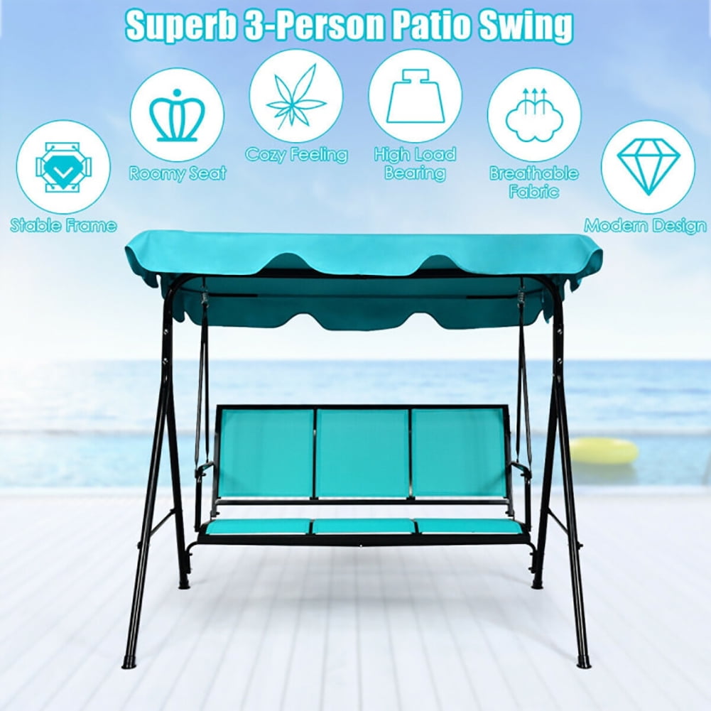 Aimee Lii Outdoor Patio 3 Person Porch Swing Bench Chair with Canopy, Outdoor Swings for Adults, Blue