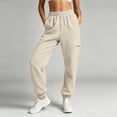 thumbnail image 2 of ZHYou No Boundarie Sweatpants for Women Casual Cuffed Leg Stretchy High Waisted Loose Cute Pants with Side Zip Pocket,Beige,Size M, 2 of 7