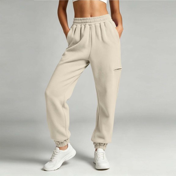 Womens Sweatpants Fashion Casual Solid Color Pocket Elastic Waist Double Side Pocket Tapered Cuffed Hem Casual Pants Long Pants for Everyday Wear Sweatpants for Women