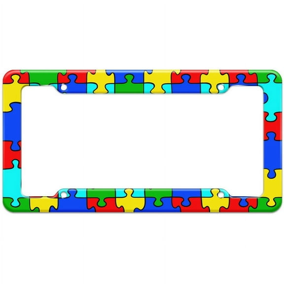 Autism Awareness Puzzle Piece Pattern License Plate Frame