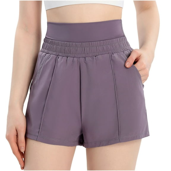 Women's 2 in 1 Athletic Workout Shorts with Pockets Elastic Waistband High Waisted Gym Yoga Running Shorts with Liner