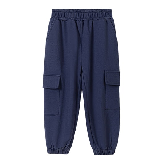 UACY Boys Baggy Cargo Sweatpants Kids Straight Wide Leg Casual Pants Elastic Waist Workout Joggers with Pockets (Dark Blue, 18-24 Months)