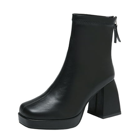 

fvwitlyh Ankle Boots for Women Boots for Women Low Heel Dressy Ladies Fashion Solid Color Leather Back Zipper Square Toe Cute Boots for Women