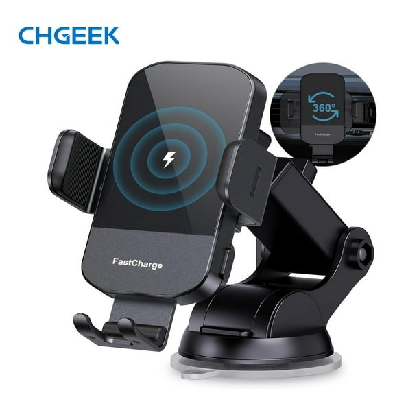 CHGeek Wireless , 15W Fast Charging Auto Clamping  Phone Mount Phone Holder-Black