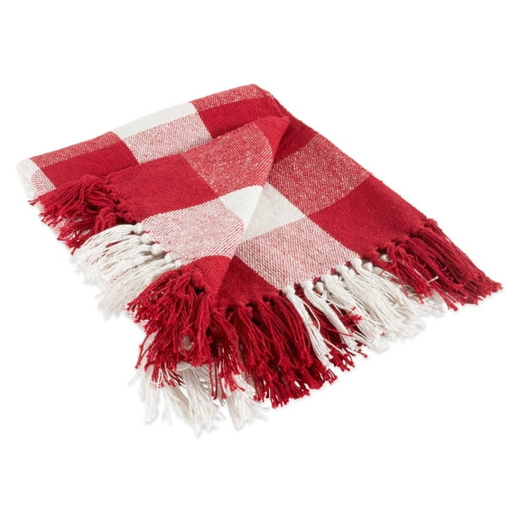 DII Red & White Buffalo Check 100% Woven Cotton Throw, 50" x 60"