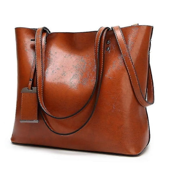2026 Handbags Waxing Leather Bucket Bag Simple Double Strap Handbag Shoulder Bags All |shoulder Bags Brown
