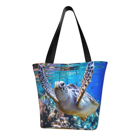 Fotbe Sea Turtle Swims Pattern Beach Tote,Shoulder Handbag,Spacious Tote Bag,Lightweight Travel Bag,Versatile Shopping Bag
