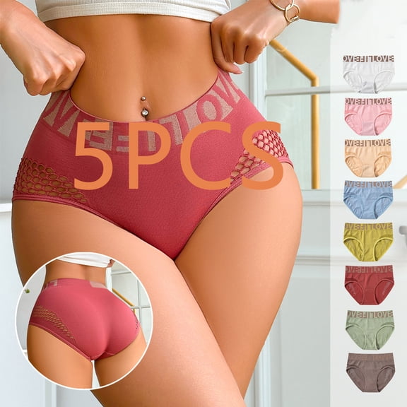 CCRFTGI 5 Pack Panties for Women Seamless Breathable Mesh Cutout Hipster Underwear No Show Panties Invisibles Briefs Soft Stretch Bikini Underwears L