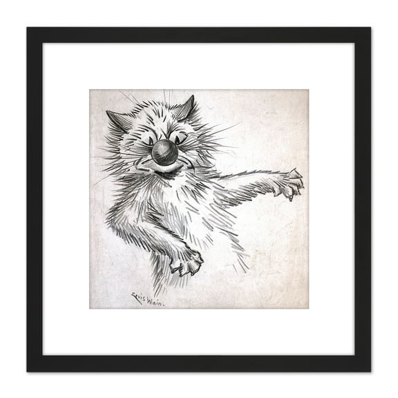 Wain Caught Keep Your Mouth Shut Cat 8X8 Inch Square Wooden Framed Wall Art Print Picture with Mount