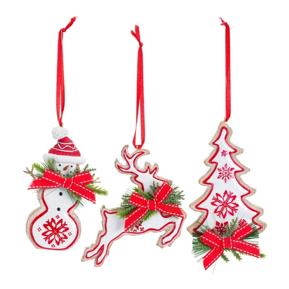 Melrose Set of 6 Cut Out Snowman, Deer and Tree Christmas Ornaments 5.25"