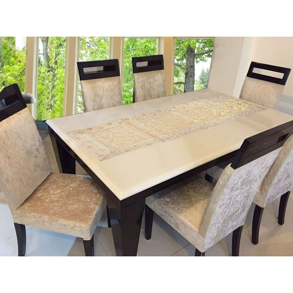 Stylo Culture Brocade Jacquard Coffee Table Runner White Rectangular Bohemian Traditional Living Room Decor Elephant Peacock Decorative Center Table Cloth | 60x16 Inches ( 152 x 40 cm)