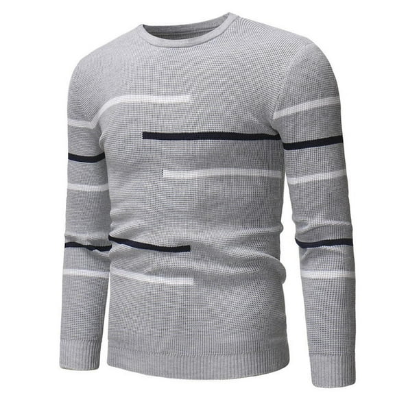 LYXSSBYX Long Sleeve Shirts for Men Solid Color Sweater Round Neck Striped Long Sleeve Sweater Leggings Long Sleeve Turndown Collar Blouse & Shirt