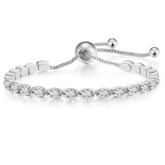 24K White Gold 6ct Created White Sapphire Oval Cut Adjustable Bracelet for Unisex Plated by Paris Jewelry