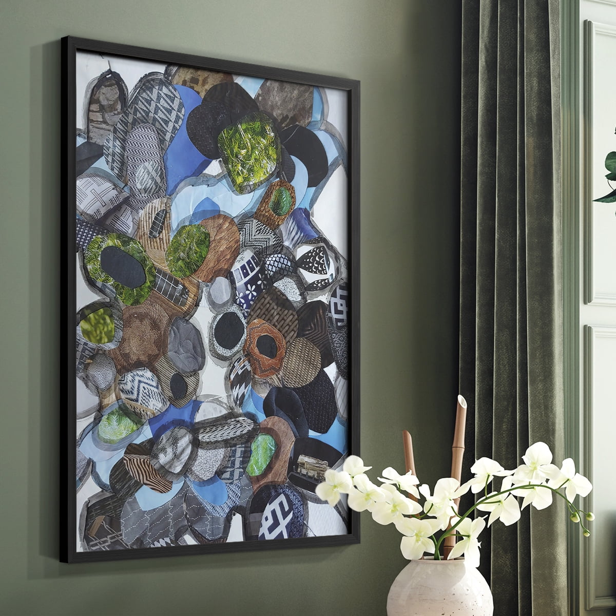 Catalina Island Blue Glass Framed Print in Black Solid Wood Framed Print No Nail Hanging