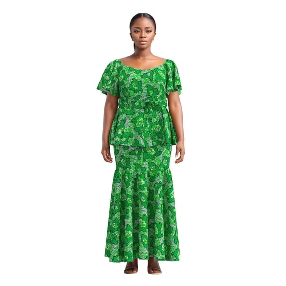 BintaRealWax African Women's Two Piece Set Batik Pure polyester Fabric Elegant Banquet Set Skirt WWY10076