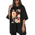 thumbnail image 4 of Plus Size Shirt for Women Oversized Black Tops for Women Short Sleeves Shirt for Women Flower13 T Shirt Crewneck Shirt for Women M, 4 of 5