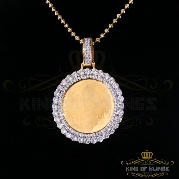 King of Bling's Yellow 1.75" Picture Round Pendant 925 Sterling Silver 15.09ct Cubic Zirconia