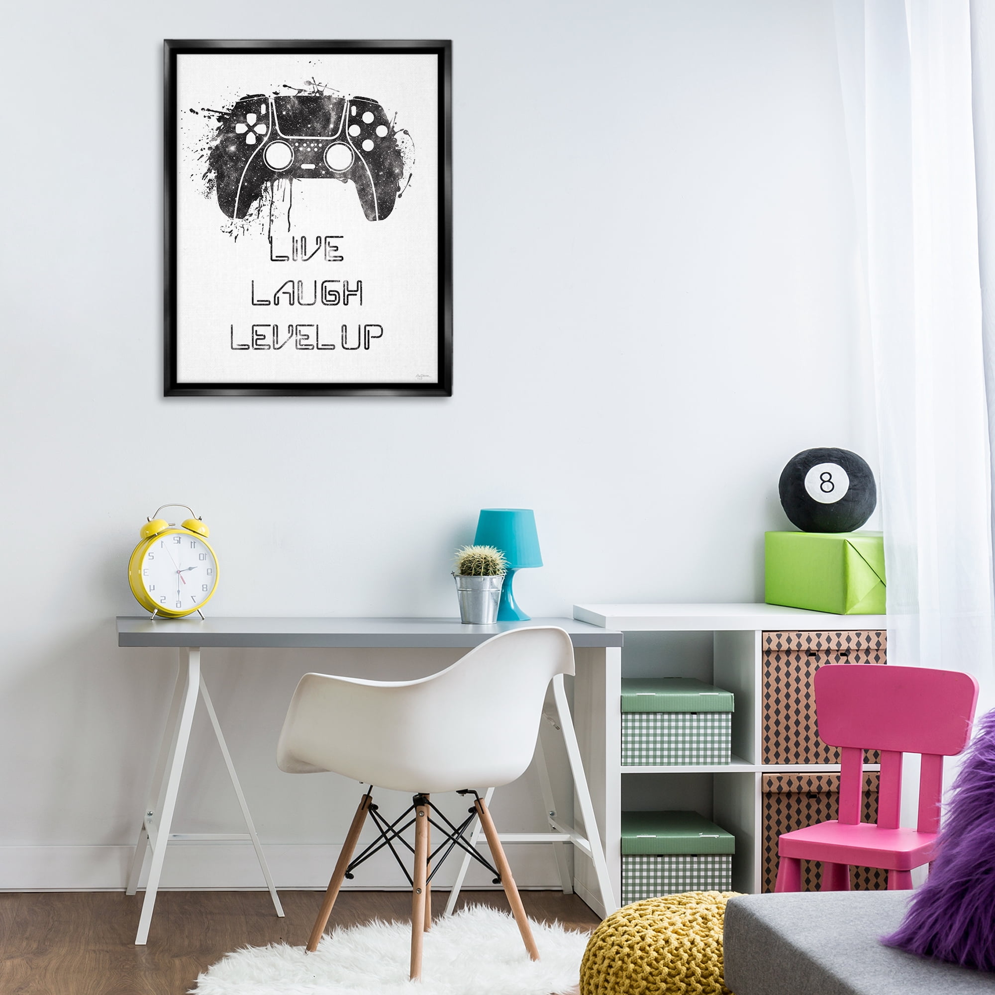 Stupell Industries Live Laugh Level Up Typography Painting Black Floater Framed Art Print Wall Art, 25 x 31