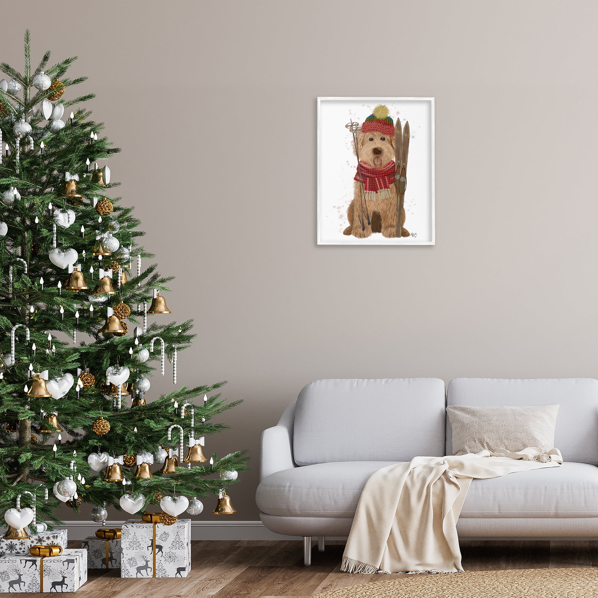 Stupell Industries Dog with Winter Skis Animals & Insects Painting White Framed Art Prints Wall Art, 24 x 30