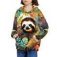 thumbnail image 3 of Xoenoiee Pullover Hoodies Retro Palm Monstera Sloth Pattern Hooded Sweater for Kids Long Sleeve Tops with Kangaroo Pocket Fall Winter Athleticwear for Workout, S, 3 of 7
