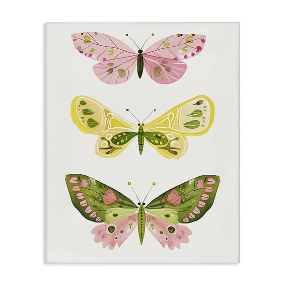 Stupell Industries Pastel Butterfly Trio Insects Painting Wrapped Canvas Art Print Wall Art, 16 x 20