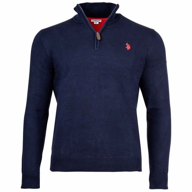 U.S. POLO ASSN. Jersey de punto para hombre con cuello alto, media cremallera y logotipo, algodón Azul marino 2XL (XX-Large)