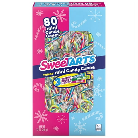 SweeTarts Mini Candy Canes, Holiday Christmas Candy, Stocking Stuffer, 80ct, 12oz