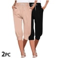 thumbnail image 2 of ZyeKqe 2 Pack Sweatpants Capris for Women High Waisted Drawstring Joggers Summer Cinch Bottom Pants, 2 of 9