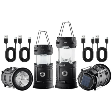 4-Piece Rechargeable LED Camping Lantern Set, Portable Battery Bank with USB Output, Durable for Outdoor Adventures