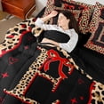 thumbnail image 3 of Manfei Cheetah Print Letter Monogrammed E Twin Bedding Sets 7-Piece for Women Girls,Teens Adults Shabby Chic Red Ribbon Bow Bedding Comforter Set,Black Reversible,Breathable Home Decor, 3 of 7