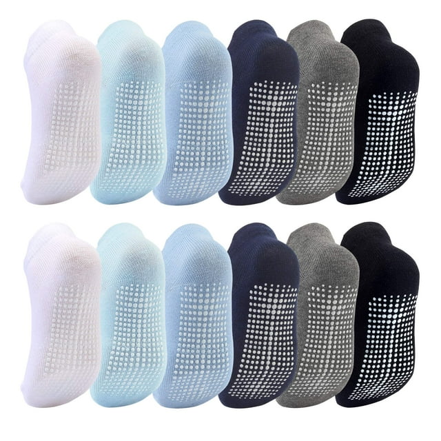 Calcetines antideslizantes para niños pequeños, calcetines con empuñaduras, tobillo antideslizante, 12 pares
