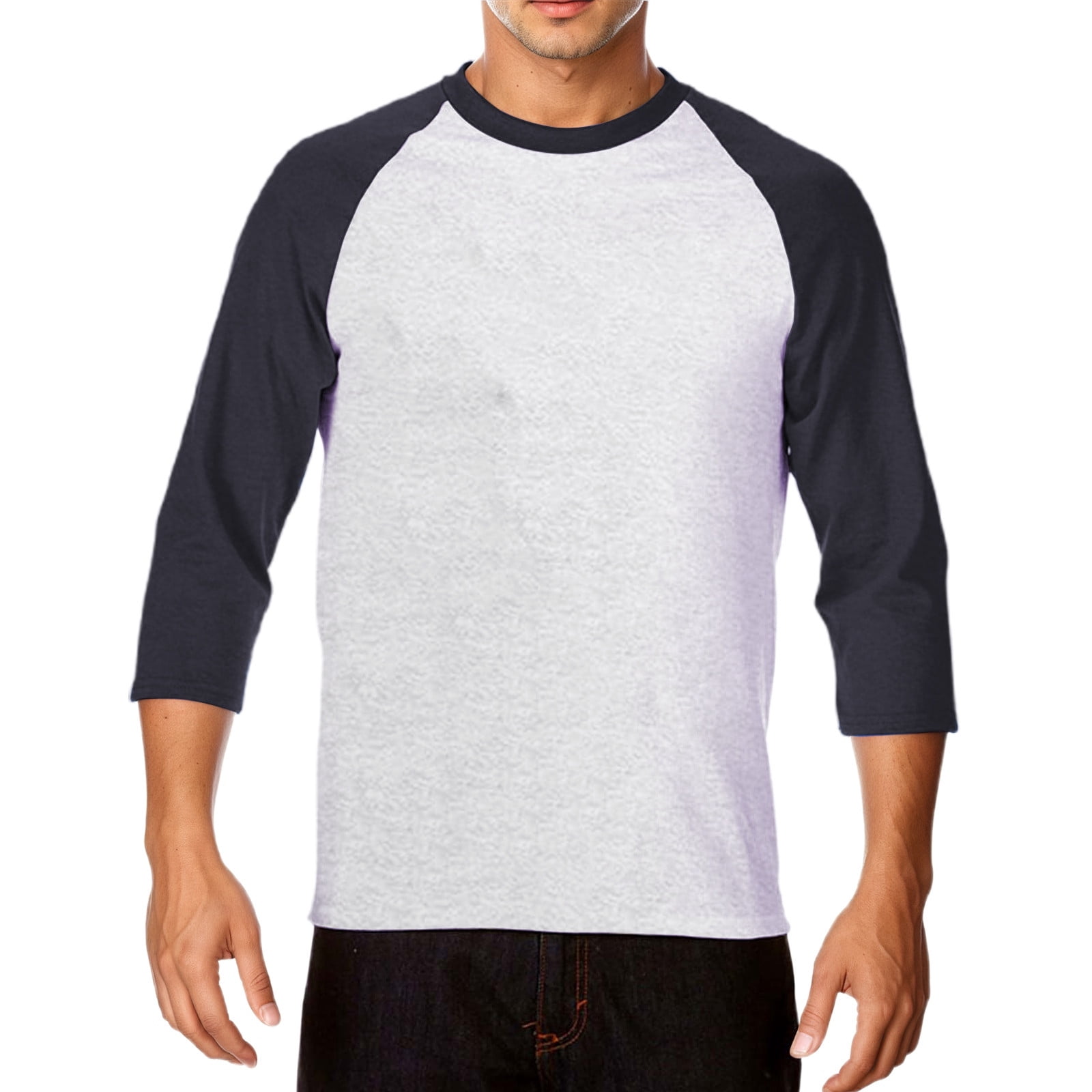 Bibifish Mens T-Shirt Stretchy Raglan Sleeve Crew Neck Three-Quarter Length Regular Tshirts Casual Daily Baseball Style Tee