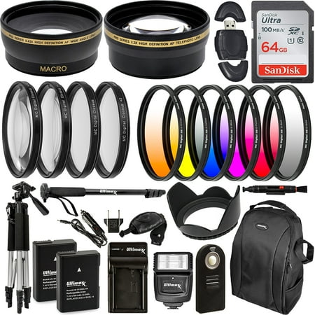 Ultimaxx 55MM Accessory Kit for Nikon D3300 D3400 D5500 D5600 and More - Includes: 2X EN-EL14A Replacement Batteries Digital HD Filter Kits Lightweight 57â Tripod Backpack & MORE