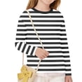thumbnail image 6 of FAHXNVB Girls Striped Long Sleeve T Shirts Crew Neck Breathable Summer Casual Tees Tops Lightweight Kids Shirts 3-14 Years, 6 of 8