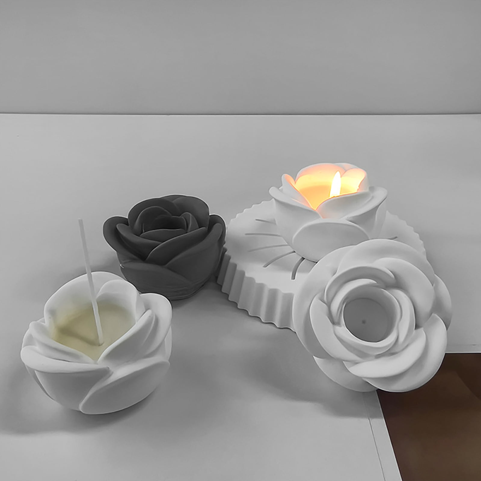 3D Rose Candlestick Resin Silicone Mold Valentines Day Exploy Casting Mold Elegant Flower Candle Holder Molds DIY Crafts