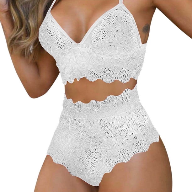 Conjunto De Lencería De Mujer Sexy Encaje Color Sólido Sujetador Y Bragaspangjing