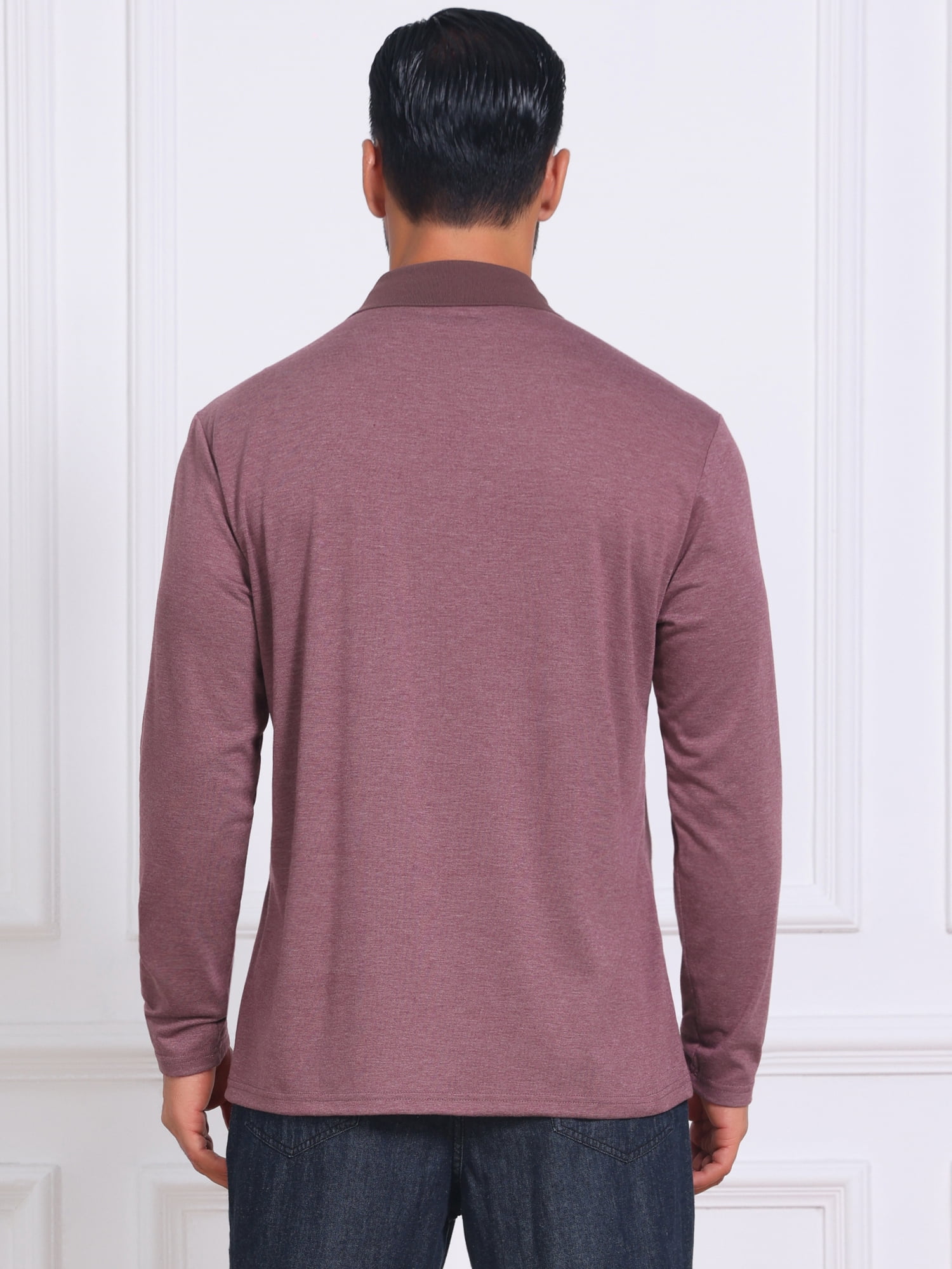 DARING DIVA Men's Contrast Button Collared Long Sleeves Golf Polo T-Shirts XL Burgundy