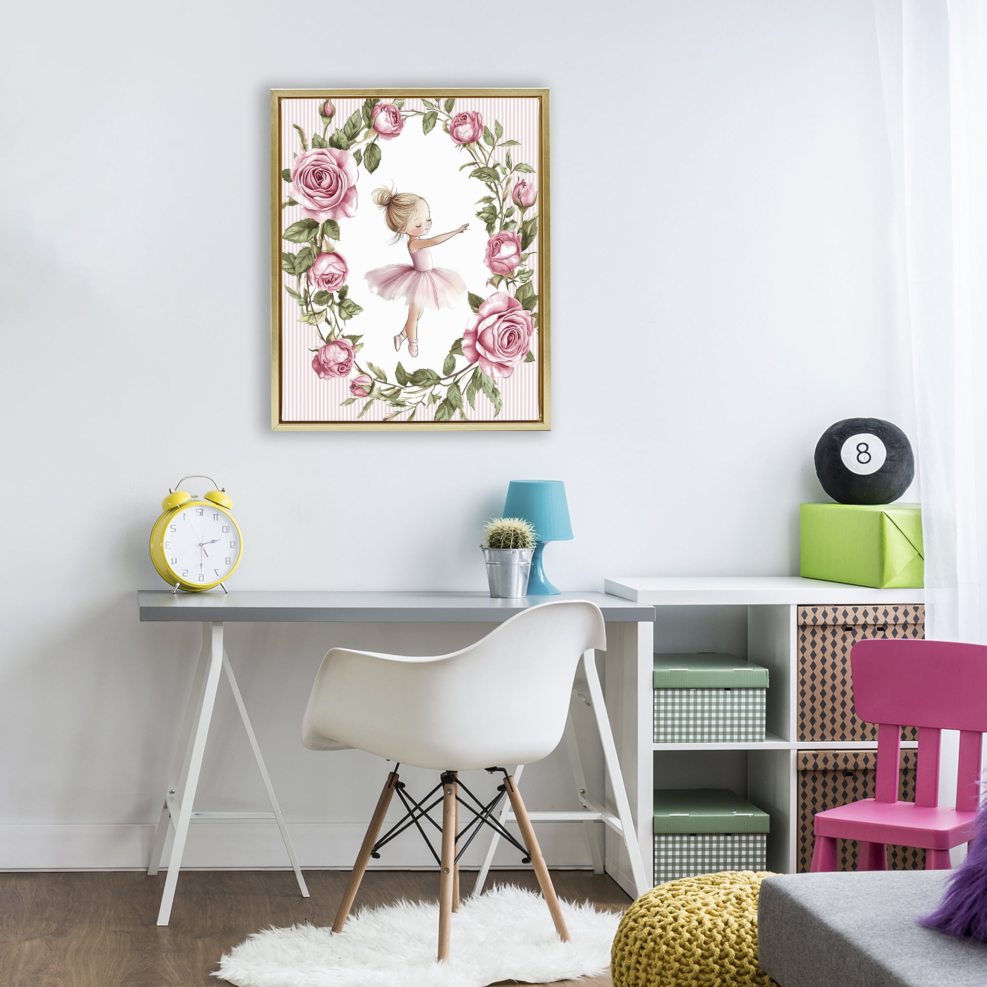 Stupell Industries Little Rose Dance Ballerina Gold Framed Floater Canvas Wall Art, design by Christine Simpson Art