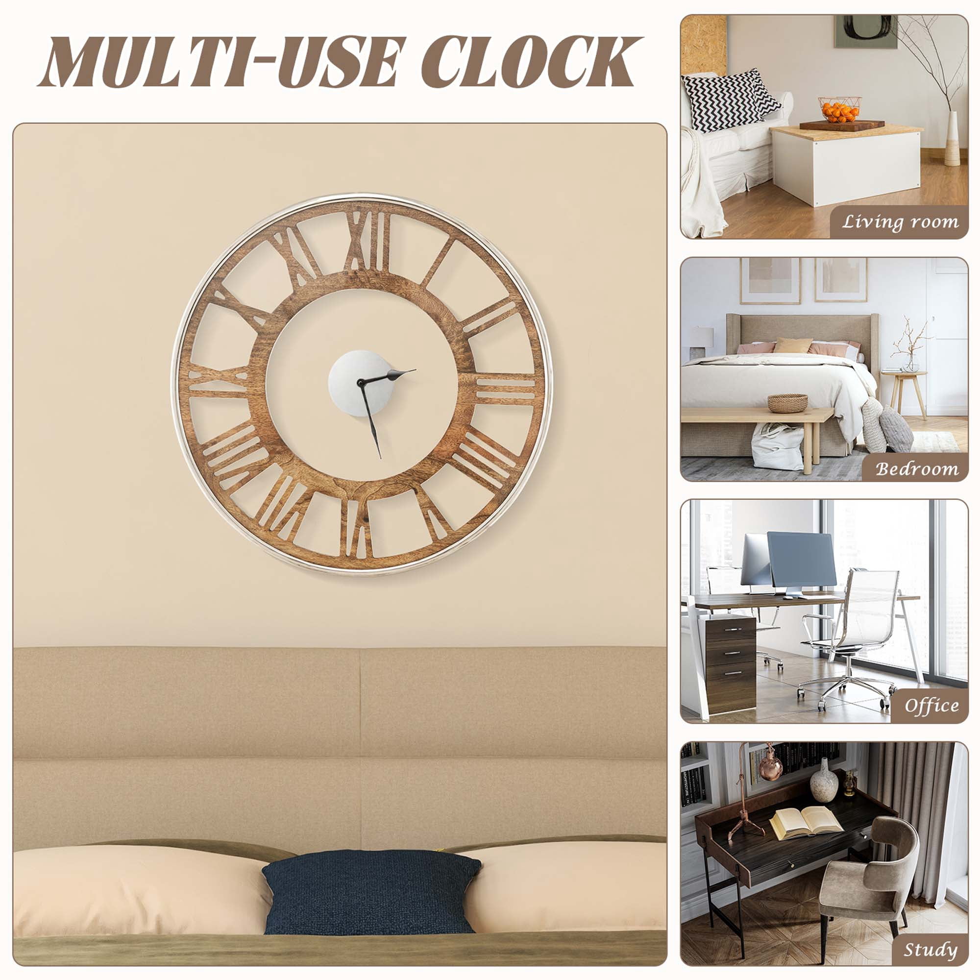 Costway 16 Inch Silent Wall Clock with Classic Frame Classic Roman Number Glass Cover