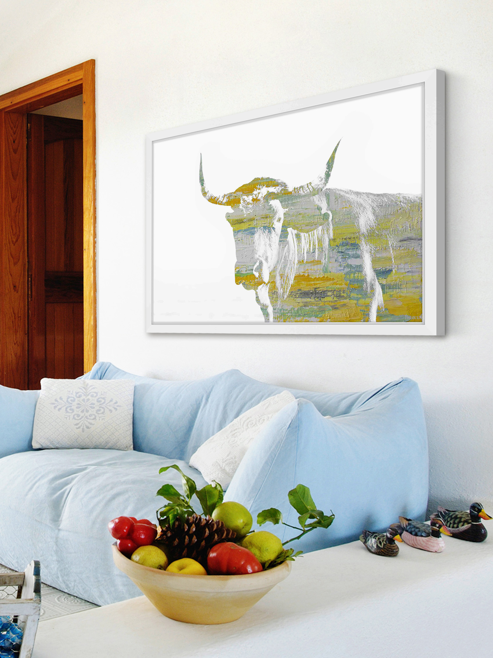 "Yellow Steer" Framed Painting Print