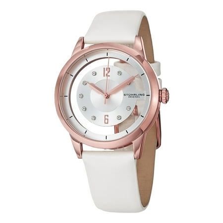Swarovski White Leather - Stuhrling Original Women's Quartz Winchester Skeletion Swarovski Element Crystal White Satin Leather Strap Wa