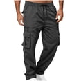 thumbnail image 2 of Men's Cargo Pants Elastic Drawstring Waist Multi-Pocket Detail Tapered Ankle Casual Work Outdoor Solid Colors Casual Pants for Road Trip, 2 of 4