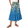 thumbnail image 3 of Women's Floral Maxi Skirt, Drawstring High Waist Tiered Pleated Skirt, Lightweight Flowy Boho Skirt for Summer, Vacation and Beach,Blue,L, 3 of 7