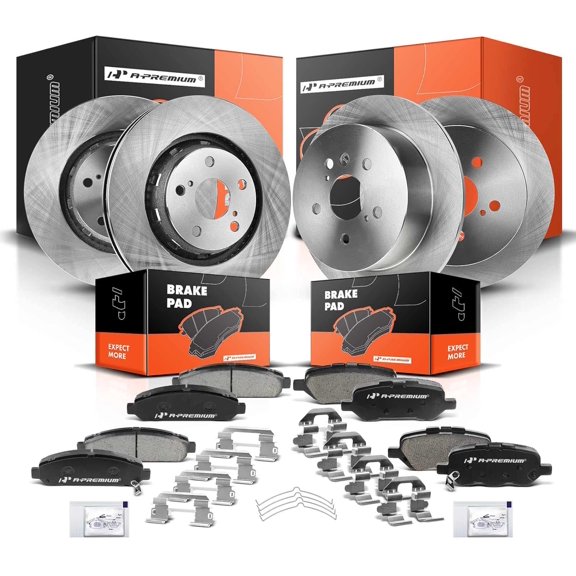 A-Premium Front Vented & Rear Solid Disc Brake Rotors   Ceramic Pads Kit Compatible with Select Toyota Models - Venza 2009 2010 2011 2012 2013 2014 2015 2016, 12-PC Set