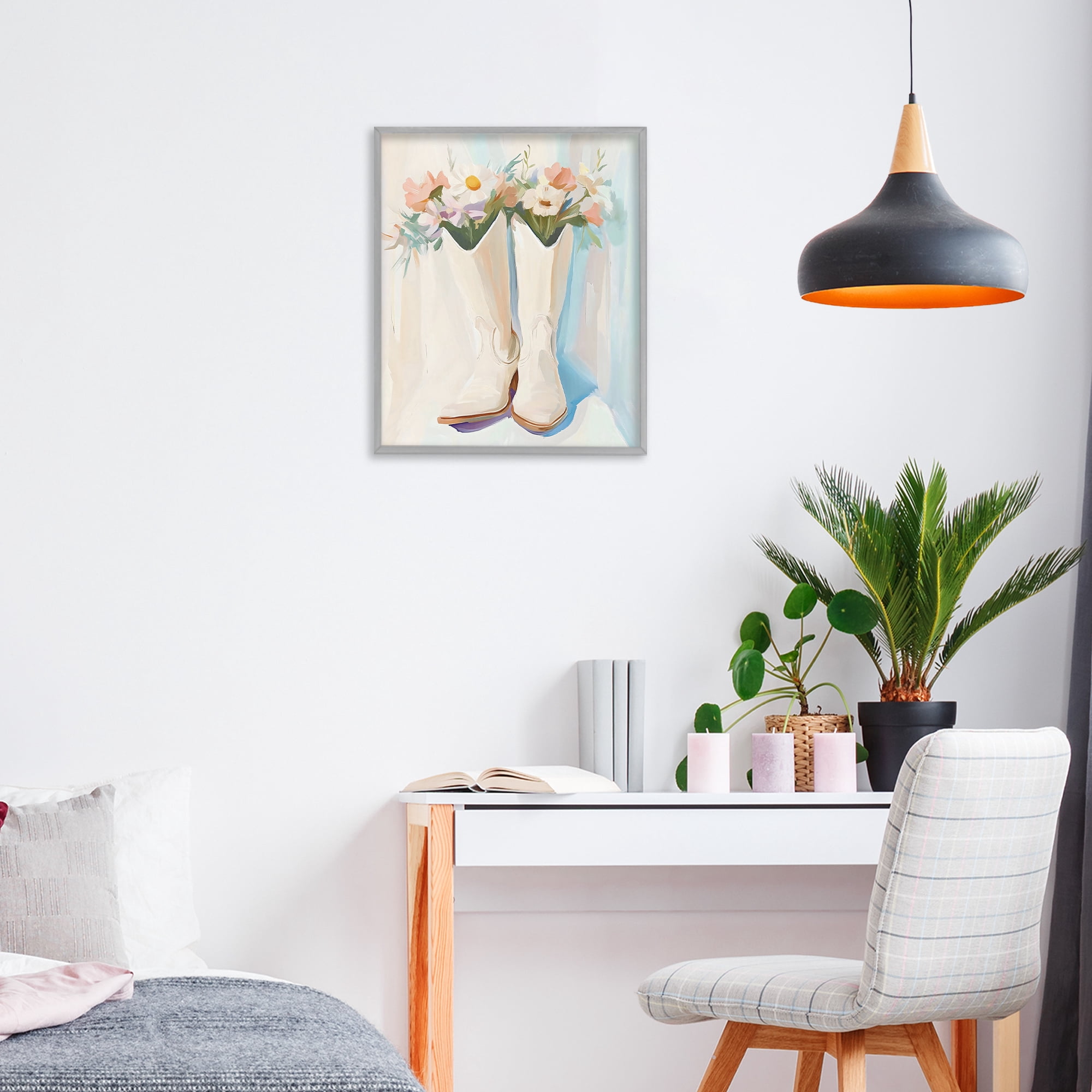 Stupell Industries Floral White Cowgirl Boots Gray Framed Giclee Art, design by The Prints Vibe
