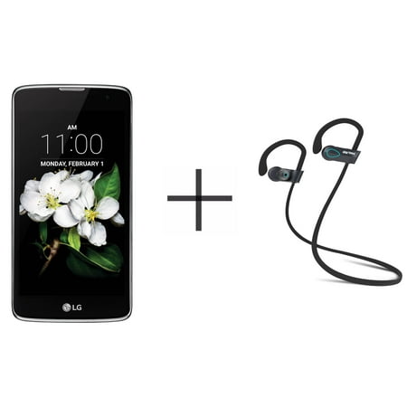 LG K7 AS330 Unlocked GSM Smartphone and SHARKK Flex 20 Wireless Bluetooth Waterproof Headphones with Mic, Black (Value Bundle)