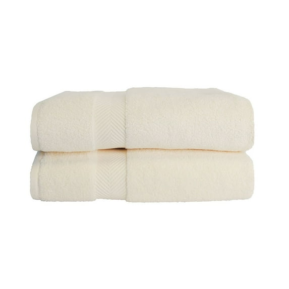 Zero Twist 575 GSM 100% Combed Cotton Chevron Border 2-Piece Bath Sheet Set Ivory
