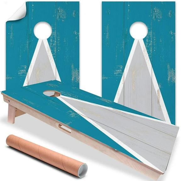 Cornhole Board Wraps and Decals for Boards Set of 2 Skins Professional Vinyl Covers Sticker - Teal Triangle Cabin Camping Lakehouse Cornhole Decal for Boards Covers Sticker Cornhole Vinyl Wraps