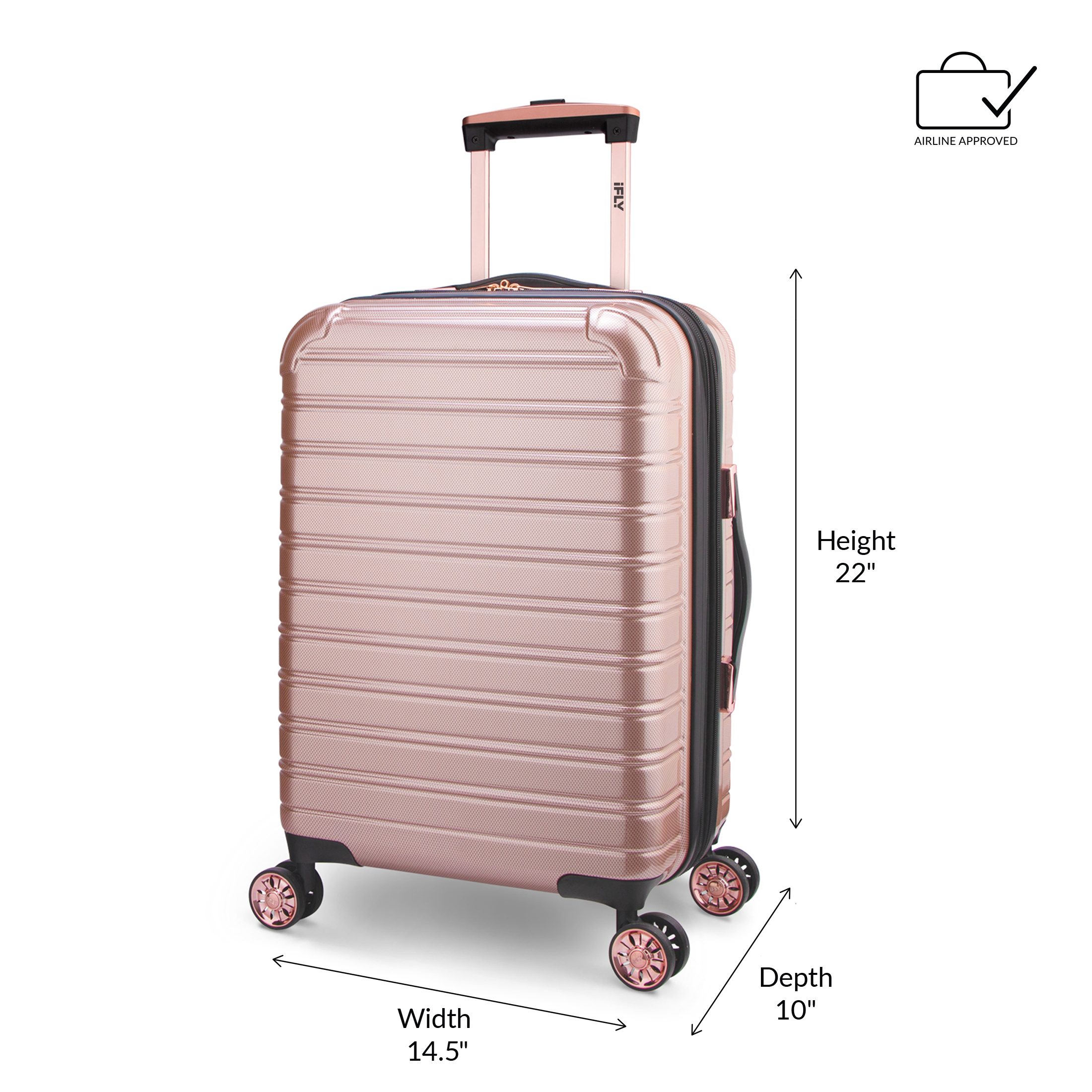 iFLY Hardside Luggage Fibertech 3 Piece Set, 20" Carry-on Luggage, 24" Checked Luggage and 28" Checked Luggage, Rose Gold - image 2 of 12